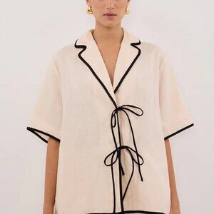 VON CREAM LINEN SHIRT - 12-14 / CREAM